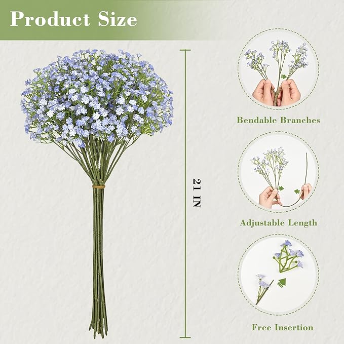 Yastouay Babys Breath Artificial Flowers, 6Pcs Fake Babys Breath Flowers Artificial Bulk, Real Touch Faux Babies Breath Gypsophila Bouquet for Wedding Centerpiece Floral Arrangement Party Decor