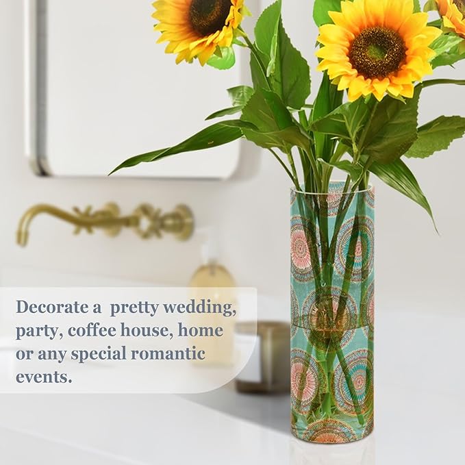 xmyzcd Boho Turquoise and Coral Vase Cylinder Vases Clear Plastic Flower Vase Easy to Clean for Centerpieces Homes, Offices, Kitchens