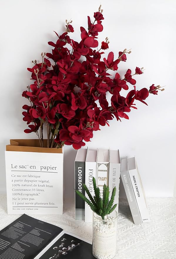 6PCS 35.43'' Red Delphinium Artificial Flower Faux Larkspur Silk Flowers Long Stem Blossoms Flowers for Tall Vase Floral Arrangements Home Table Wedding Decor(Red)