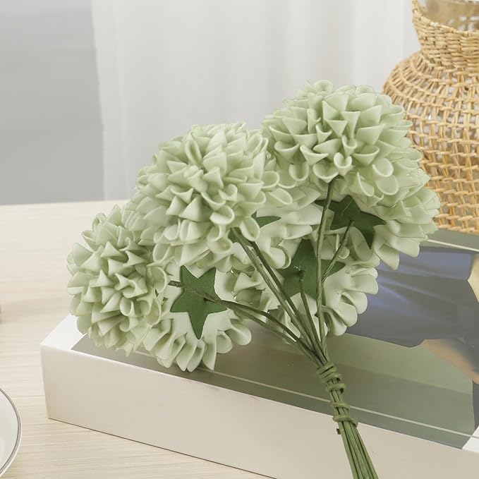 Artificial Flowers, 50pcs Sage Green Artificial Rose for DIY Wedding Bouquets Centerpieces Arrangements, Sage Green Rose and Dahlia Flowers with Stem for Bridal Shower Party Home Decorations
