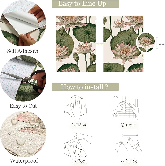 Orainege Floral Wallpaper Peel and Stick Floral Contact Paper Boho 16.9inx118.1in Lotus Flower Wallpaper Removable Self Adhesive Wall Paper for Bedroom Cabinets Decorative