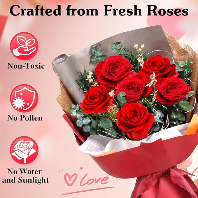 ADDWel Preserved Real Red Rose Bouquet Long-Lasting Flowers for Anniversary, Birthday and Romantic Gifts for Wife Girlfriend, Forever Fresh Roses for Delivery Prime
