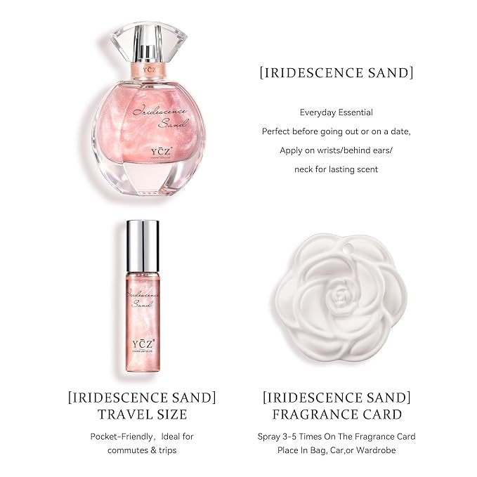 Ycz Golden Sands Women's Perfume Gift Set - 3-Piece Floral Oriental Fragrance with Grapefruit Rose Notes,50ml & 15ml Perfumes,Camellia Diffuser Stone,Elegant Gift Box,Long-Lasting Sillage Unique Gift