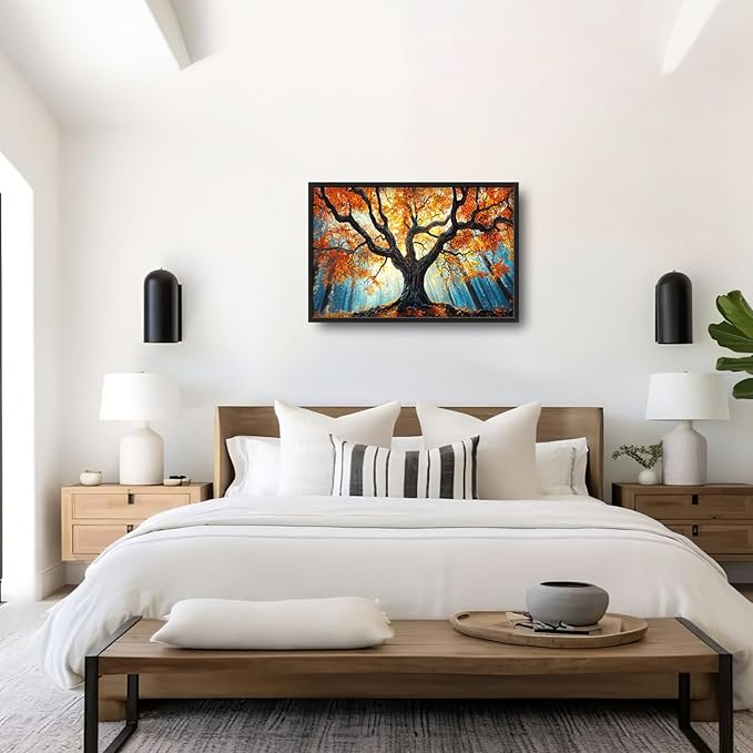 Extra Large Tree of Life Framed Wall Art for Living Room,Fall Autumn Forest Sunrise Landscape Pictures Wall Decor,Nature Canvas Print Painting Modern Artwork Bedroom Office 36L x 24W