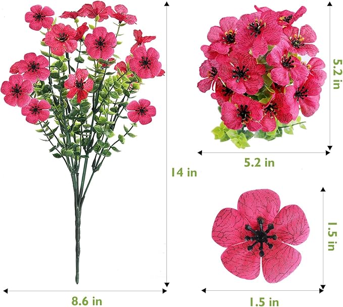 14 Bundles Artificial Flowers UV Resistant for Patio Outdoors Fake Faux Silk Plants Realistic Plastic Flowers Indoors Porch Window Home Decoration (14, Mixed Fuchsia Yellow Pink White)