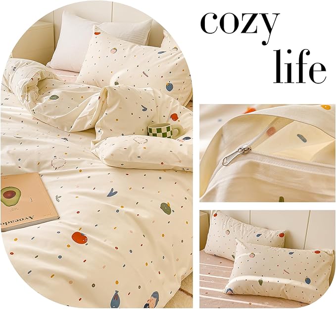 AOJIM Cute Duvet Cover Set for Kids Adults, Pure Cotton Comforter Cover Set with Multiple Cartoon Pattern Designs, Soft Bed Set 3pcs Queen Size, Colorful Quilt Cover for Room Decor(No Comforter)