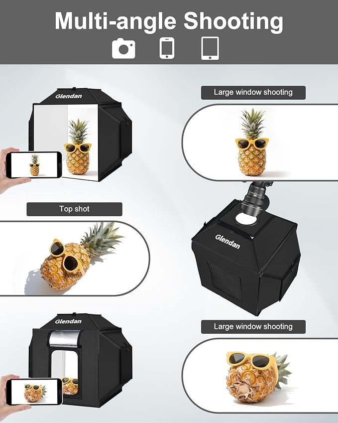Glendan Light Box for Photography: 16"x16" Portable Photo Studio Soft Box with 480 LED Light - Photo Booth Box with 4 Color Backdrops for Jewelry Product Photography