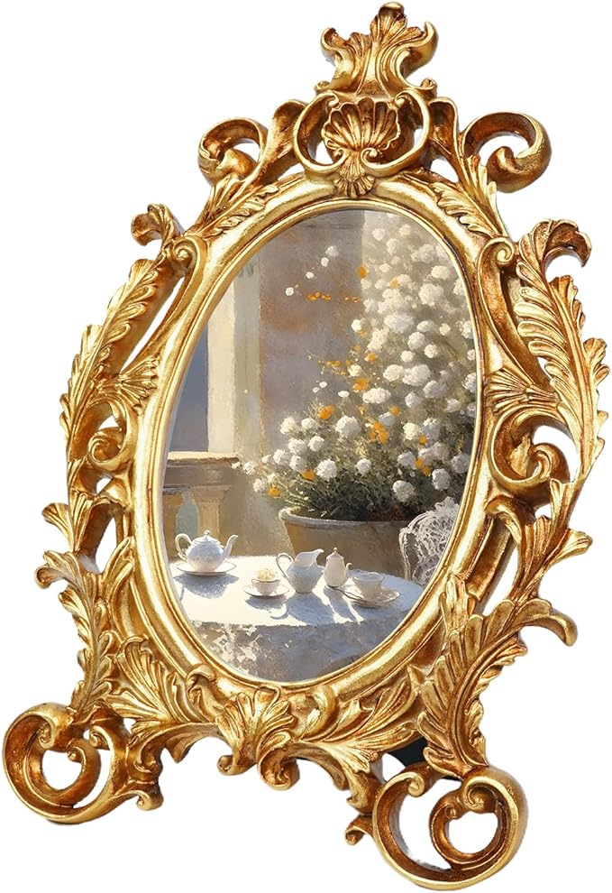 Gold Picture Frames, 5x7 Oval Vintage Photo Frame, Classic Carved Resin Picture Frame with Glass Front, Ornate Hand-Crafted Photo Frames for Tabletop or Wall Hanging, Photos Display Frame