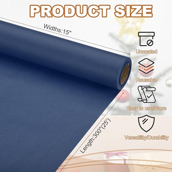PATIKIL Wrapping Paper, 15" x 300"(25') 70 GSM Craft Paper Roll Kraft Packing Paper for Poster Bulletin Board, Gift Wrapping, Navy Blue