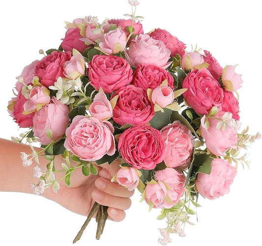 Floweroyal 2 Bunches Peony Artificial Flowers Pink Flowers Silk Peonies Bouquets for Wedding Party Table Centerpieces Floral Arrangement Home Kitchen Decor