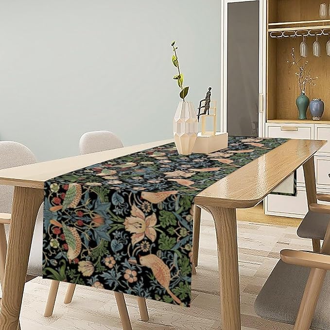 Vintage William Morris Floral Table Runner, Flowers Blue Botanical Printed Table Runner for Home Kitchen Dining Table Decoration,13x108 Inch