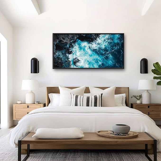 Blue Ocean Large Wall Art Framed Wall Decor for Living Room Ocean Reef Pictures Oversized Canvas Print Painting Modern Extra Large Artwork for Bedroom Office Home Decor 60"x30"