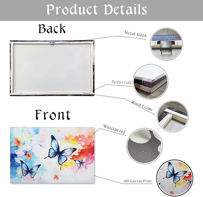 KPLUNDO Butterfly Wall Art Abstract Flower Picture Watercolour Painting Modern Artwork Home Decor Framed for Living Room Bathroom Bedroom Office Decoration Ready to Hang(Art-4,16.00x24.00 inch)