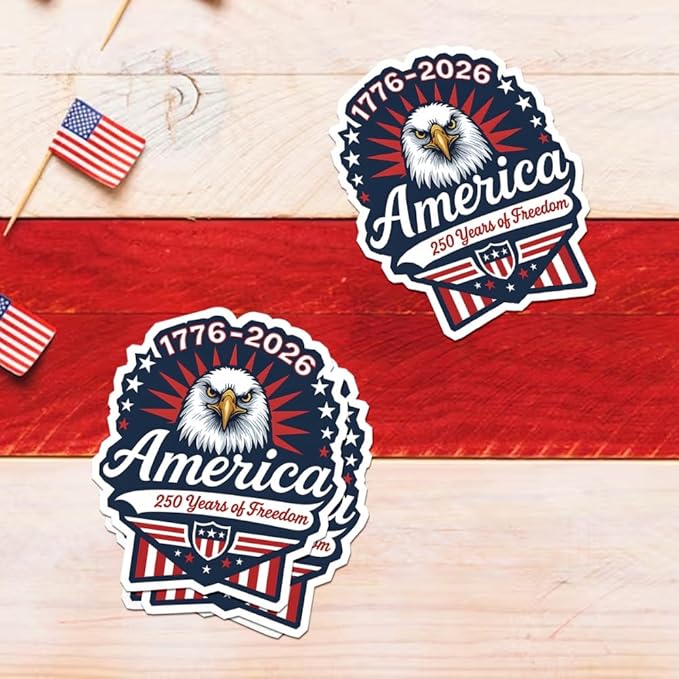 HANDICHI Design 5-Pack 6 Inch USA 250th Anniversary Stickers – Bald Eagle “250 Years of Freedom” Patriotic Vinyl Decals 1776-2026 for Cars, Laptops & Scrapbooks