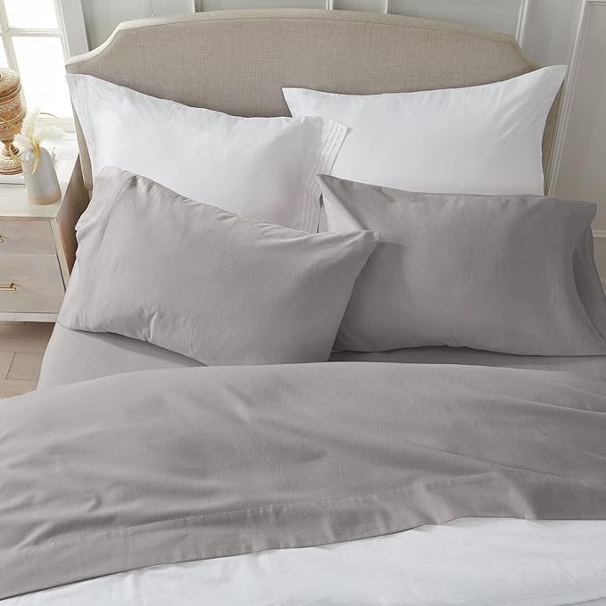 Market & Place 100% Turkish Cotton Flannel Sheet Set | 4 Piece Deep Pocket Solid Cozy Winter Bed Sheets | Double Brushed for Extra Softness & Comfort | Chalet Collection (Full, Dark Grey)
