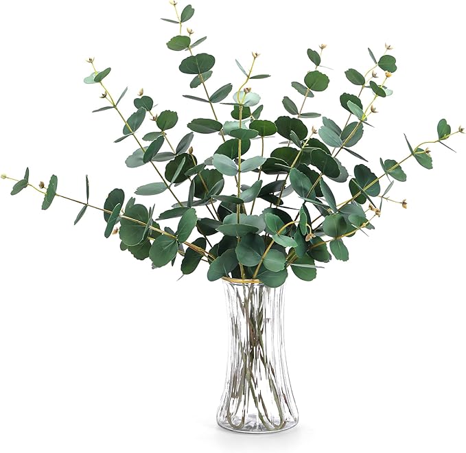 4pcs Artificial Eucalyptus Stems Decor 3D Real Touch,30in Faux Silver Dollars Eucalyptus Branches Fake Greenery Plants Stems for Vase Home Party Wedding Decorations (Green)