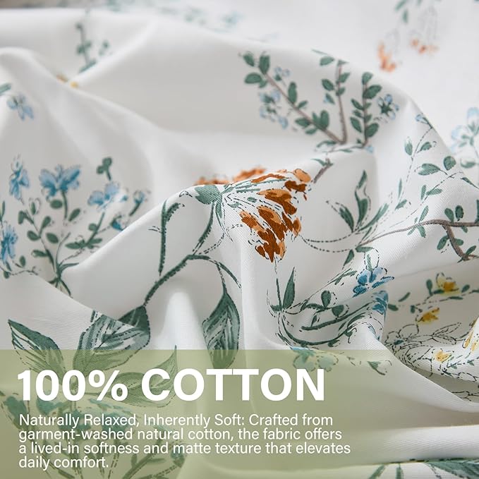 100% Cotton Duvet Cover Sets Queen Size Garden Chic Floral Duvet Cover with Zipper Closure Botanical Coquette Bedding Set Ultra Soft & Breathable