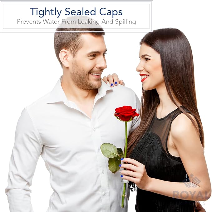Royal Imports Floral Water Tubes with Caps – 2.5" Green Plastic Flower Vials for Single Stem Roses, Buds, Bouquets – Pointed Style, 1/2" Opening – 25 Pack