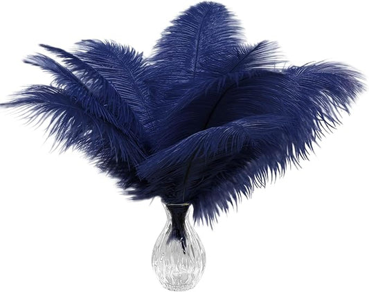 Piokio 20 pcs Natural Navy Blue Ostrich Feathers 12-14 inch(30-35 cm) Bulk for Wedding Party Centerpieces and DIY Clothes Decoration, Gatsby Decorations