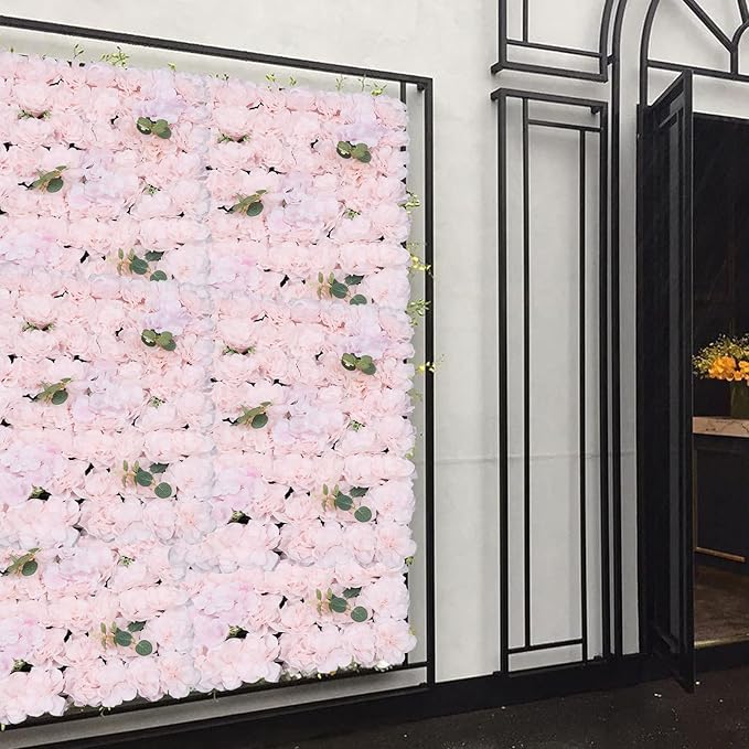 3D Flower Wall Panel Floral Backdrop,6PCS Artificial Flower Wall Background Silk Rose Mat, Artificial Flower Backdrop Faux Flower Panel for Wedding