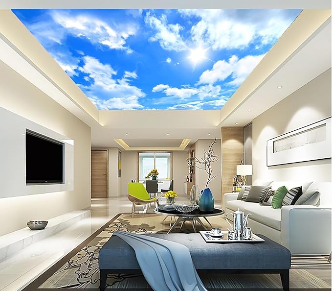 Eierme-Blue Sky Background with White Clouds Mural Wallpaper Peel and Stick 137" x 102"