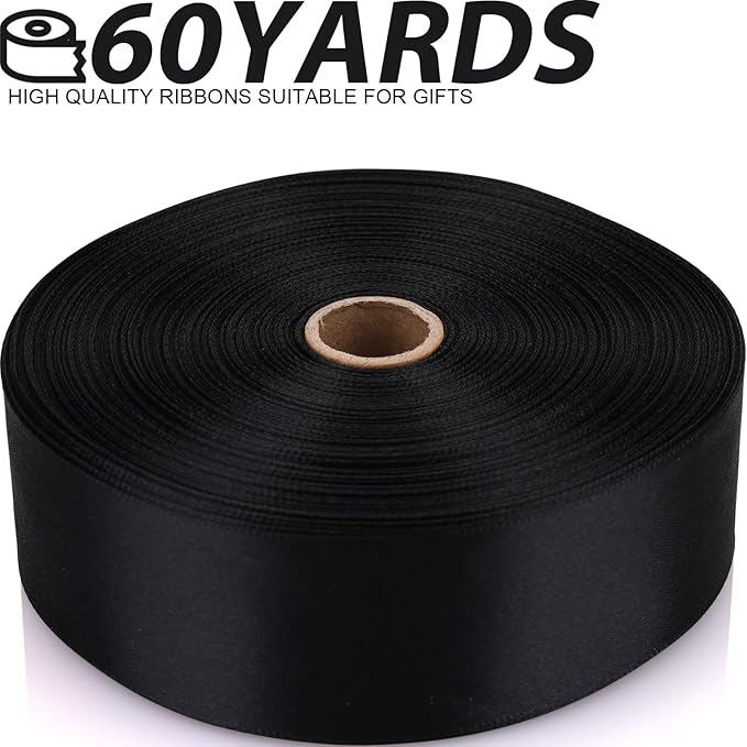 1-1/2 Inch 60 Yards Black Solid Satin Ribbon for Gift Wrapping,Craft Floral Bouquets,Wedding Party,Timeless Flower,Decoration Floral Hair,Balloons