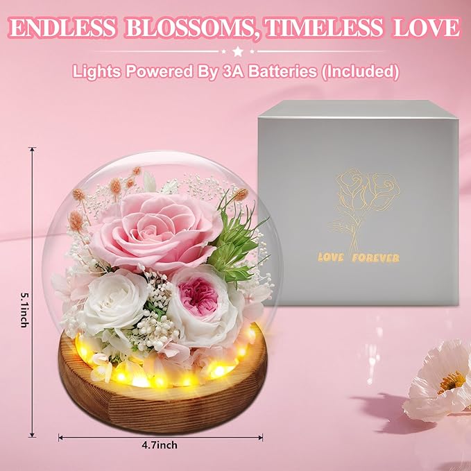 Preserved Rose Forever Flowers in Glass Dome Gifts for Women, Long-Lasting Real Flowers，Red Eternal Rose Birthday Gifts for Mom Valentines Day Anniversary for Wife Girlfriend