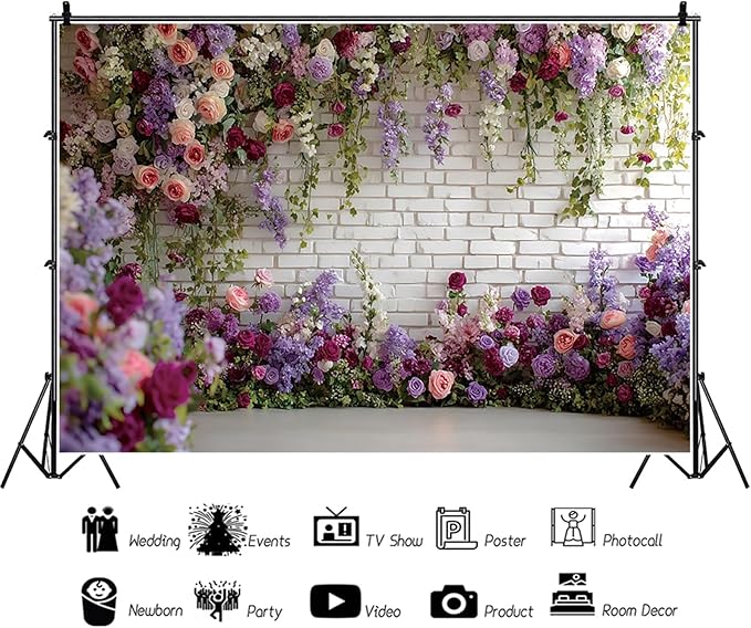 Baocicco Flower Brick Wall Backdrop 10x8ft Rose Flowers Photography Backdrops Baby Shower Bridal Shower Party Decorations Kids Adults Portraits Birthday Wedding Banner Supplies Props Video Studio