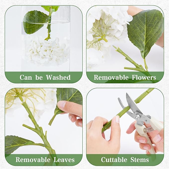 6 Pcs White Hydrangea Artificial Flowers, Latex Real Touch Hydrangea Flowers, 19.6'' Full Faux Hydrangea Flowers Fake Flowers for Home Decor Party Wedding Centerpiece Bouquet Floral Arrangements