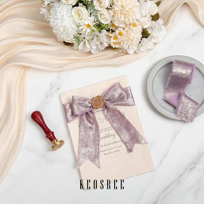 Light Purple Silk Chiffon Ribbon,Lavender Frayed Shimmery Silk Ribbon for Bridal Flower Bouquet Christmas Gift Wrapping Wedding Decor Invitations Decorations 1.5" x 15 Yards (5Yards X 3 Rolls)
