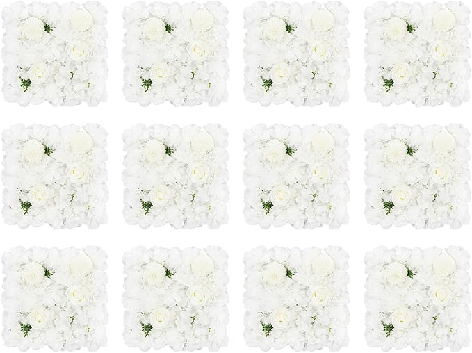 White Flower Wall White Flower Backdrop Artificial Flower Wall Backdrop 3D Floral Panels for Home Party Wedding Room Decoration 12 Pcs (38x38cm/White)