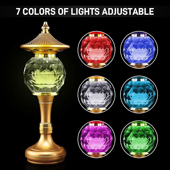 1 Pair-7 Color LED Lotus Flower Lamp - Pineapple Shape Crystal Lotus Buddhist Lamp Lights, Buddha Lamp Light with Adjustable Switch for Buddhist Occasions, Supplies Meditation (10 inch)