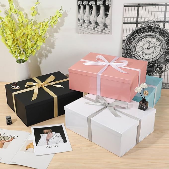 Extra Gift Box Large with Lid 17x13x6 Inches, Pink Gift Boxes for presents Packaging for Birthdays, Valentine's Day, Christmas, Anniversaries (Include Shredded Paper Fill, Envelope Card Ribbon)