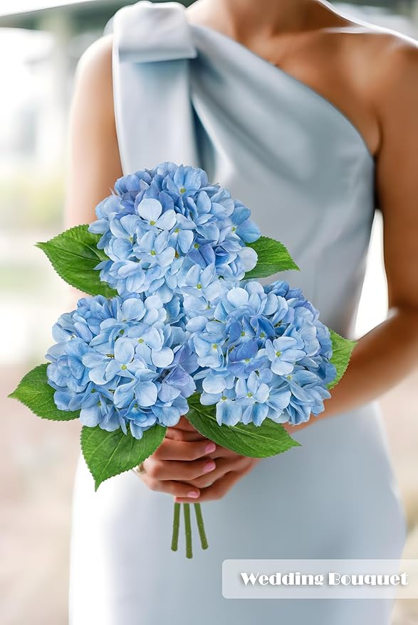 Oairse 3Pcs Blue Hydrangea Artificial Flowers 19.7 in Real Touch Faux Hydrangea Stems Silk Flowers with Stems Fake Blue Flowers Bouquet for Floral Arrangements Table Centerpieces Wedding Home Decor