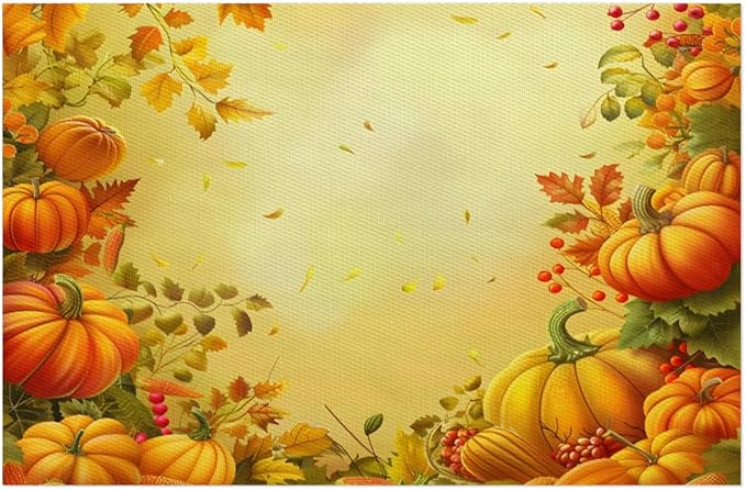 Thanksgiving Fall Yellow Pumpkin Placemats Set of 4 PVC Vinyl Non Slip Table Mats Heat Resistant Place Mats Washable Wipeable Dining Table Mat for Kitchen Decor Party Indoor Outdoor Decorative Gift