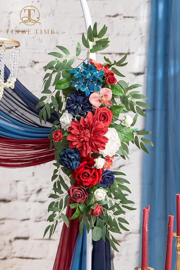 TINGE TIME Artificial Arch Flowers Kit Pack of 5, Wedding Decorations for Reception with Hanging Flowers, Wedding Arch Silk Floral Arrangements Ceremony Backdrop Bridal Shower Outdoor Party Decor