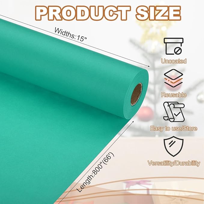 PATIKIL Wrapping Paper, 15" x 800"(66') 70 GSM Craft Paper Roll Kraft Packing Paper for Poster Bulletin Board, Gift Wrapping, Grass Green