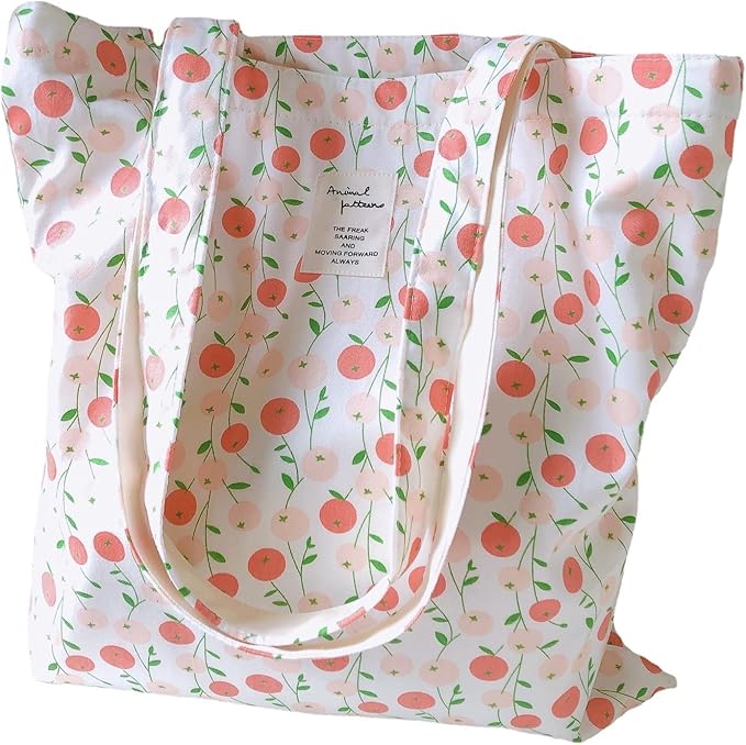 Cotton Canvas Tote Bag Reusable Soft Grocery Cloth Bag Floral Shoulder Bag for Beach Travel Shopping