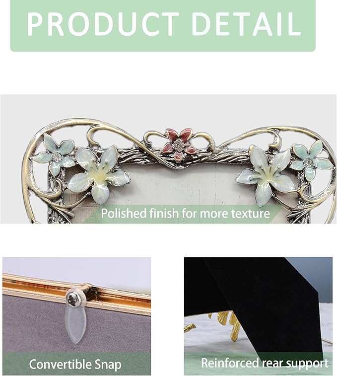 Vintage 5X7 Floral Picture Frames Luxury Unique Ornate Antique Metal Photo Frame of HD Glass for Tabletop/Wall Display Gifts for Women (Retro Colored Flowers)