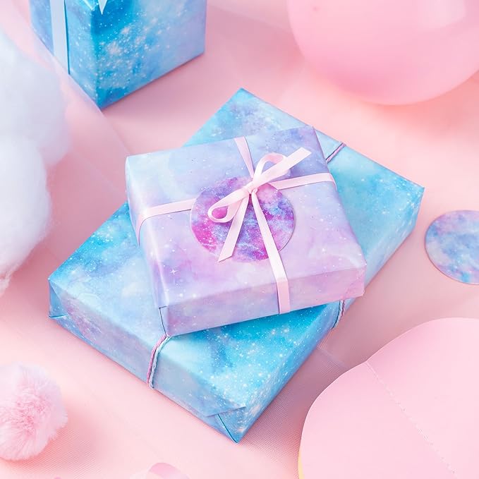 WRAPAHOLIC Wrapping Paper Sheet - 12 Sheets Folded Flat with 12 Gift Tags, Pink-Blue Gradient Design for Party, Baby Showers - 19.7 Inch X 27.5 Inch Per Sheet