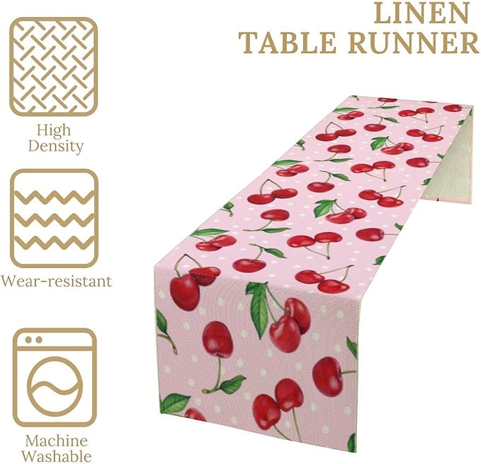 Red Cherry Table Runner,Spring Summer Fruit Tropical Birthday Party Decorations Dining Room Home Kitchen Table Decor 13 x 36Inch