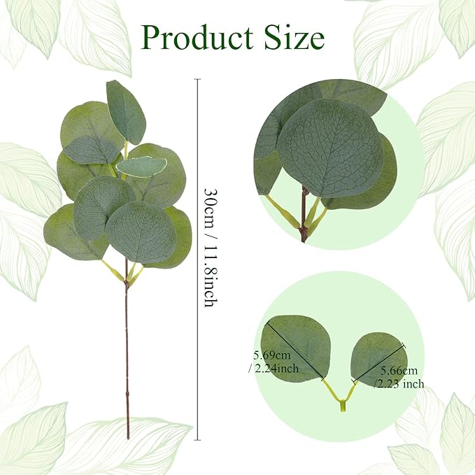 300 Pcs Artificial Eucalyptus Stems Leaves Bulk 11.8 Inches Tall Silver Dollar Eucalyptus Fake Greenery Stems Faux Plant for Floral Arrangement Vase Gray Green Leaves Decor Wedding
