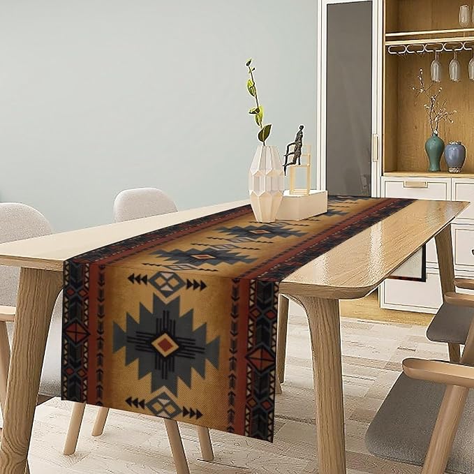 Aztec Table Runner, Southwestern Ethnic Geometric Triditional Table Runner Table Setting Decor for Kitchen Garden Farmhouse Party Holiday Dinner Home, 13x36 Inch