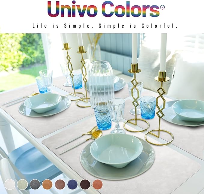 UnivoColors Washed Cowhide Pattern Faux Leather Big Size Placemats Set of 4, Waterproof Easy to Clean Anti-Slip PU Table Mats for Party Decoration19.7″×13.6″,Navy Retro Cowhide Pattern