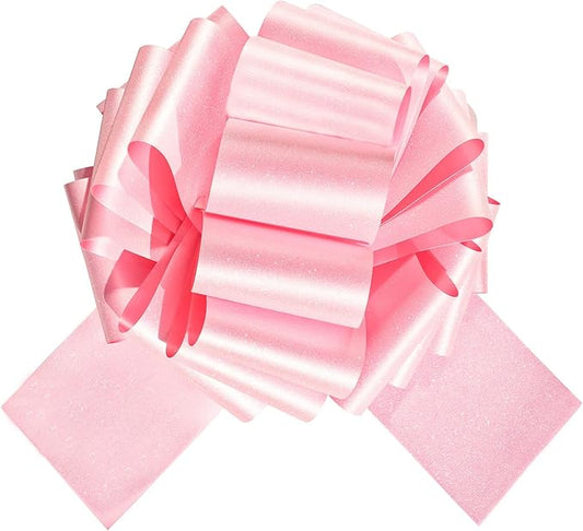 Large Pink Pull Bow 10 Inch – 2 Pack Glitter Giant Gift Bows for Presents, DIY Holiday Gift Wrap, Valentine, Birthday & Baby Shower Decoration