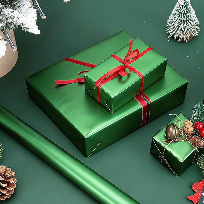 Donyang Light Green Christmas Wrapping Paper, 17inch x 33ft Matte Metallic Solid Color Green Paper Roll, Gift Wrapping Paper for Baby Shower, Wedding, Birthday, Christmas, Easter, Lucky St Patrick