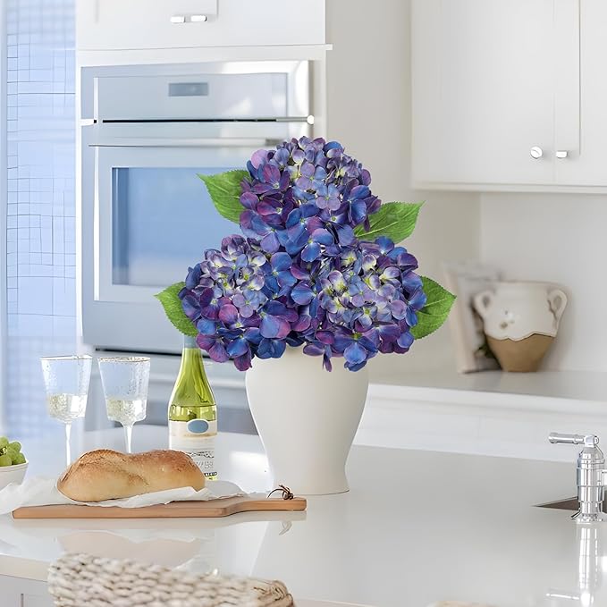 3Pcs Purple Hydrangea Artificial Flowers 19.7 in Real Touch Faux Hydrangea Stems Silk Flowers with Stems Fake Purple Flowers Bouquet for Floral Arrangements Table Centerpieces Wedding Home Decor
