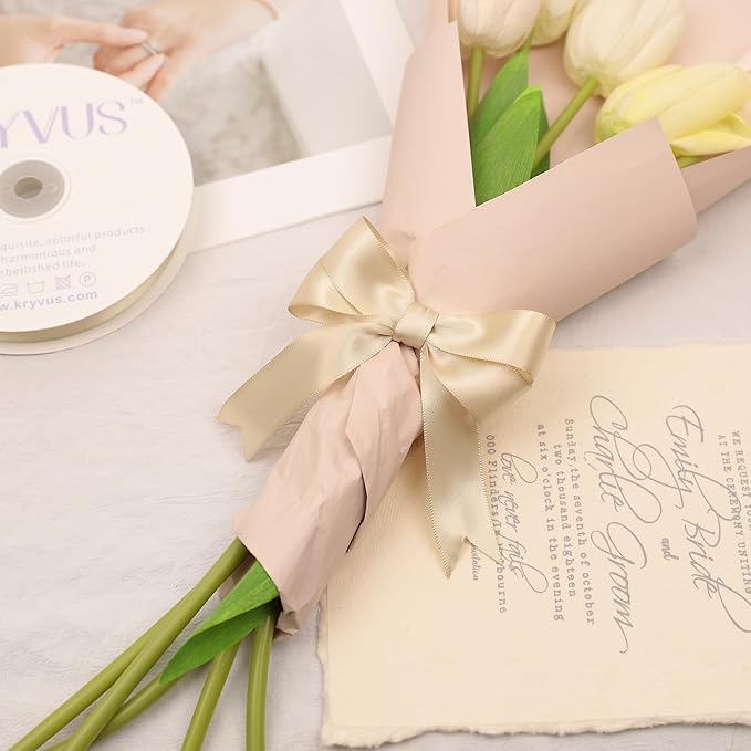 Beige Satin Ribbon, Double Faced 7/8 Inch X 50 Yards Beige Ribbon, Premium Satin Ribbon for Gift Wrapping, Crafts, Hair Bow Making, Sewing, Flower Bouquet, Wedding Party Decor