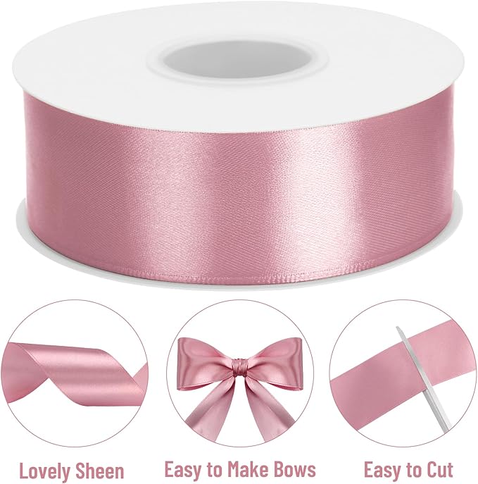 KINGLAKE Mauve Satin Ribbon - 1 1/2'' x 100 Yards Polyester Rosy Mauve Ribbon for Valentine's Day Gift Wrapping Wedding Party Decoration DIY Crafts Floral Bouquets and Wreath Bows