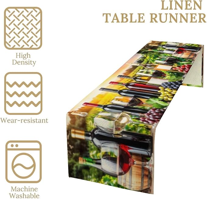 Red Wine Retro Table Runner, Table Dresser Runner, Kitchen Dining Table Runners for Indoor Outdoor Holiday Decor 13x120 in
